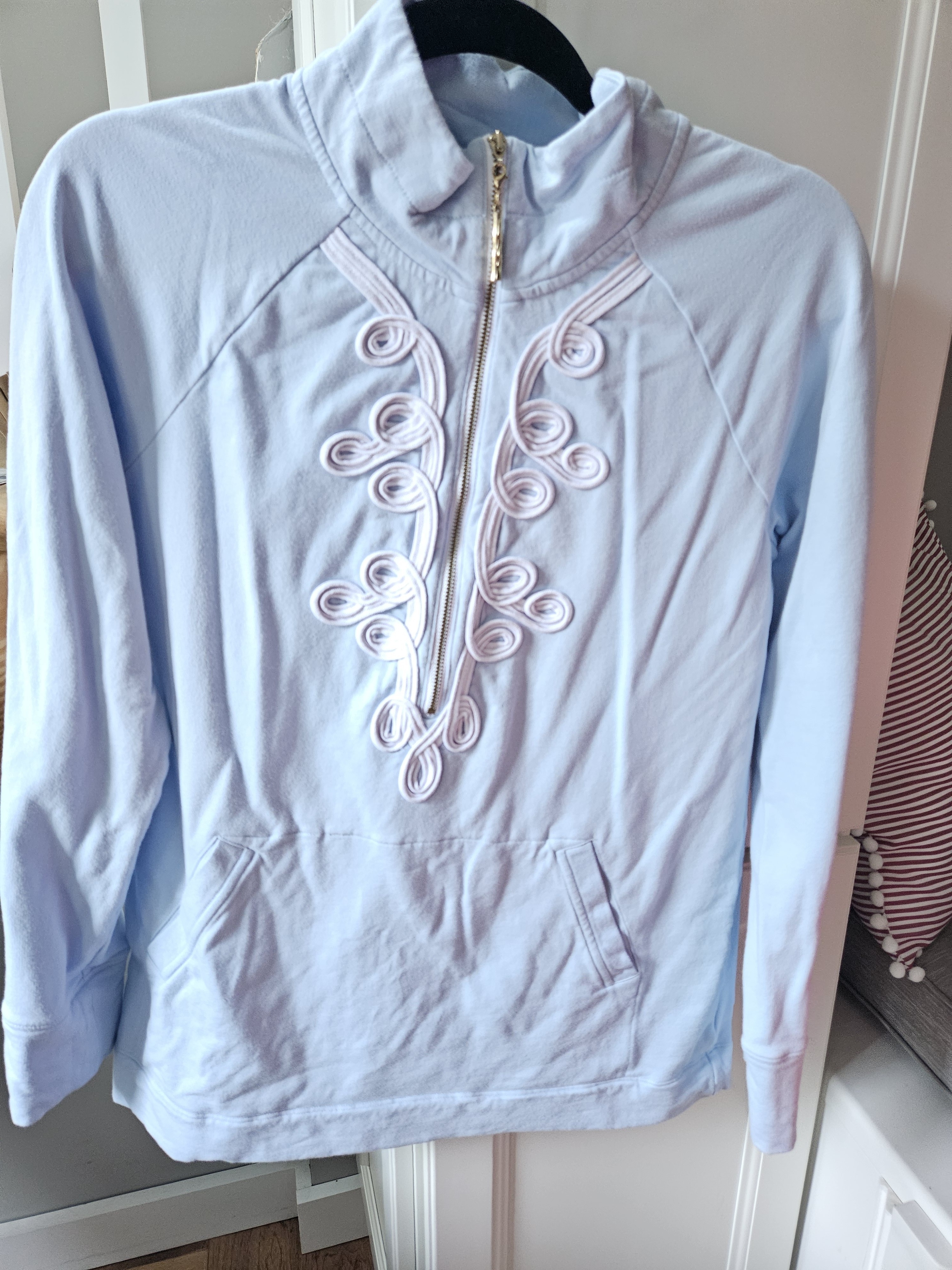 Lilly Pulitzer Quarter-Zip Popover Featuring White Embellished Trim